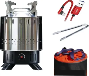 Wood Burning Stove Pellets with Foldable Pot Rack, Small Wood Burning Stove Indoor with Removable Stove Feet, Camping Wood Stove for Cooking Camping Tent Hiking(Silver)