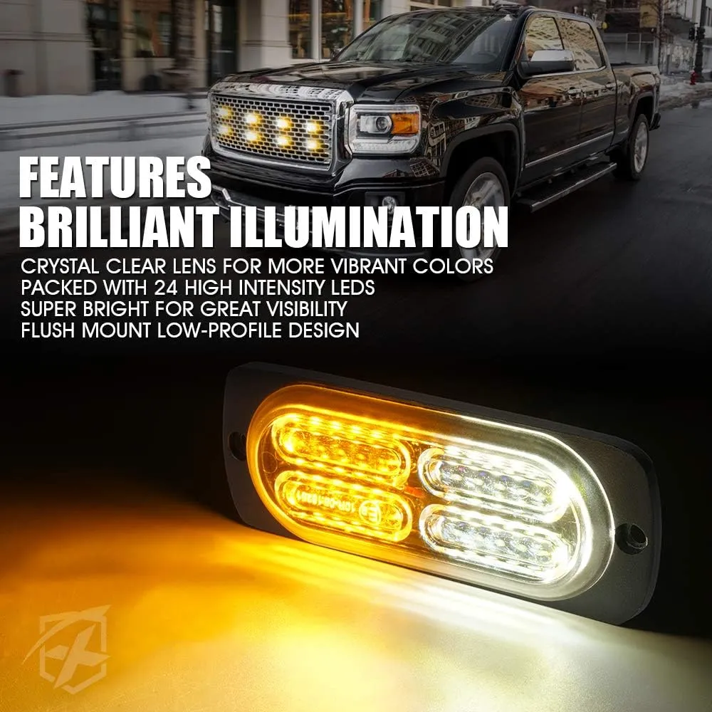 Xprite Surface Mount Strobe Lights Kit with Control Panel, Amber White Grill Grille Side Marker Flashing Emergency Warning Light for Trucks Vehicles ATV RV Cars Van 8PCS