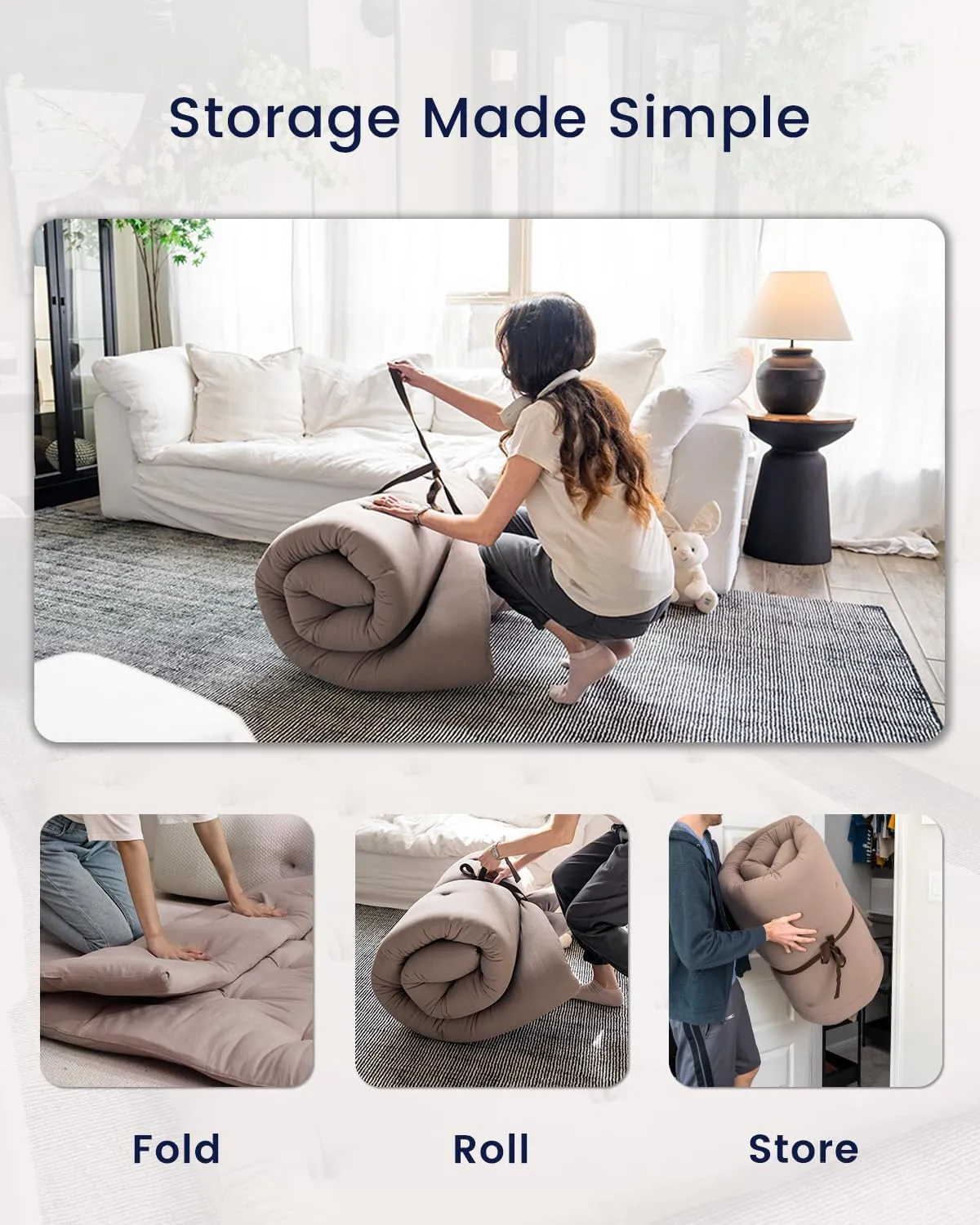 ZonLi Japanese Floor Futon Mattress Queen Size 60"x 80",100% Cotton 2.5'' Thicken Tatami Mattress,Foldable Sleeping Pad,Portable Dormitory Tatami Mat,Roll Up Floor Lounger Bed for Adult (Grey)