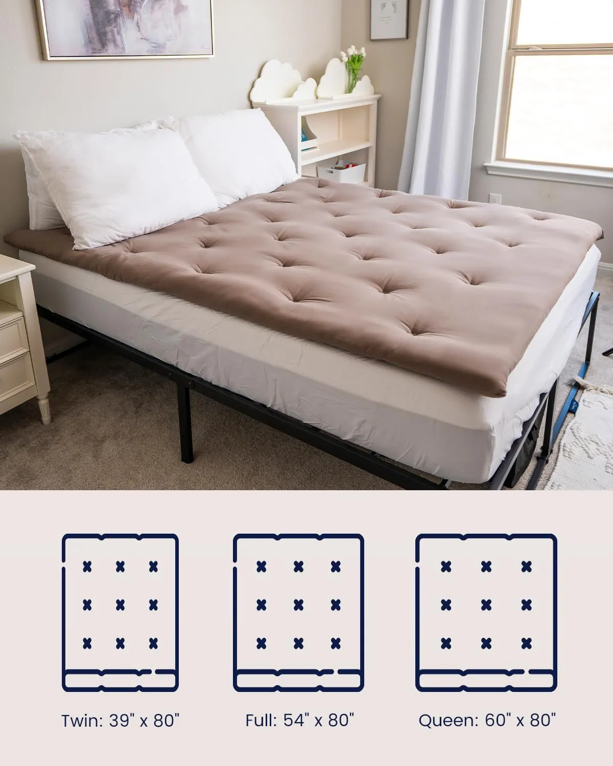 ZonLi Japanese Floor Futon Mattress Queen Size 60"x 80",100% Cotton 2.5'' Thicken Tatami Mattress,Foldable Sleeping Pad,Portable Dormitory Tatami Mat,Roll Up Floor Lounger Bed for Adult (Grey)