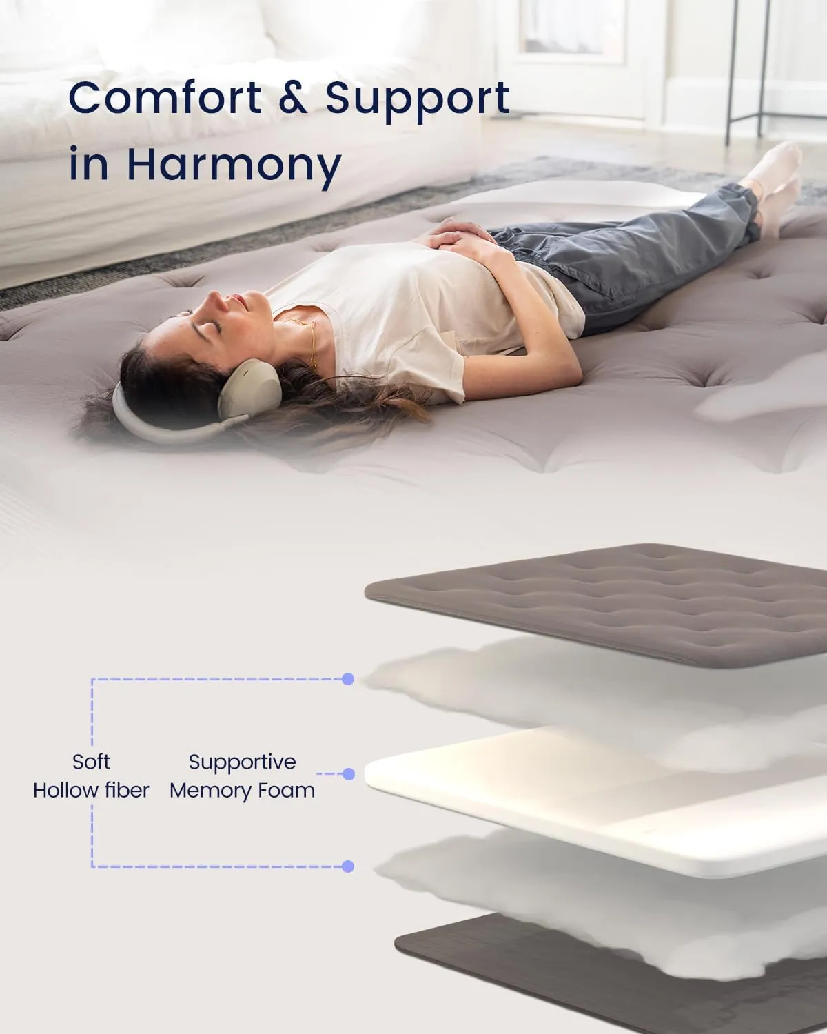 ZonLi Japanese Floor Futon Mattress Queen Size 60"x 80",100% Cotton 2.5'' Thicken Tatami Mattress,Foldable Sleeping Pad,Portable Dormitory Tatami Mat,Roll Up Floor Lounger Bed for Adult (Grey)