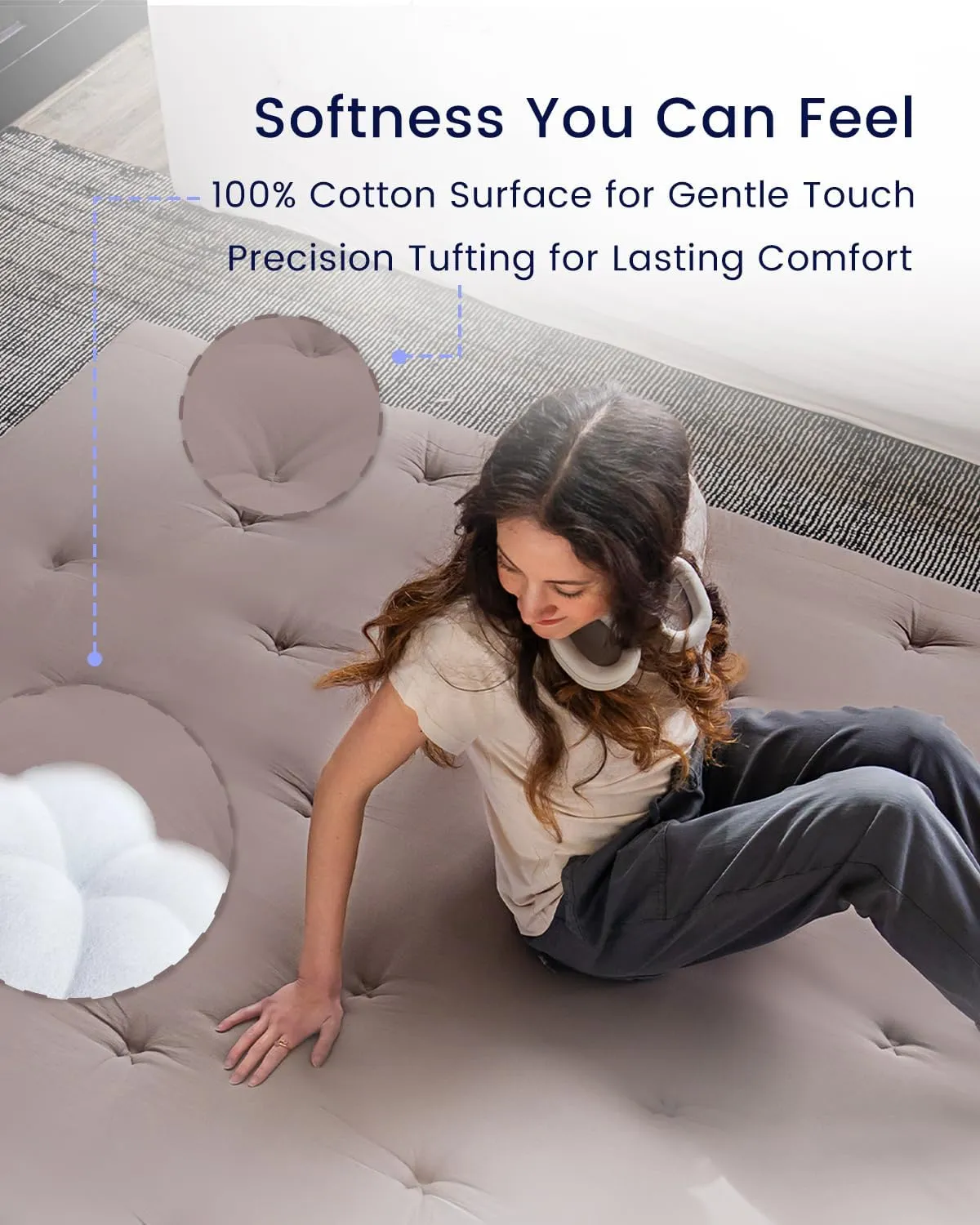 ZonLi Japanese Floor Futon Mattress Queen Size 60"x 80",100% Cotton 2.5'' Thicken Tatami Mattress,Foldable Sleeping Pad,Portable Dormitory Tatami Mat,Roll Up Floor Lounger Bed for Adult (Grey)